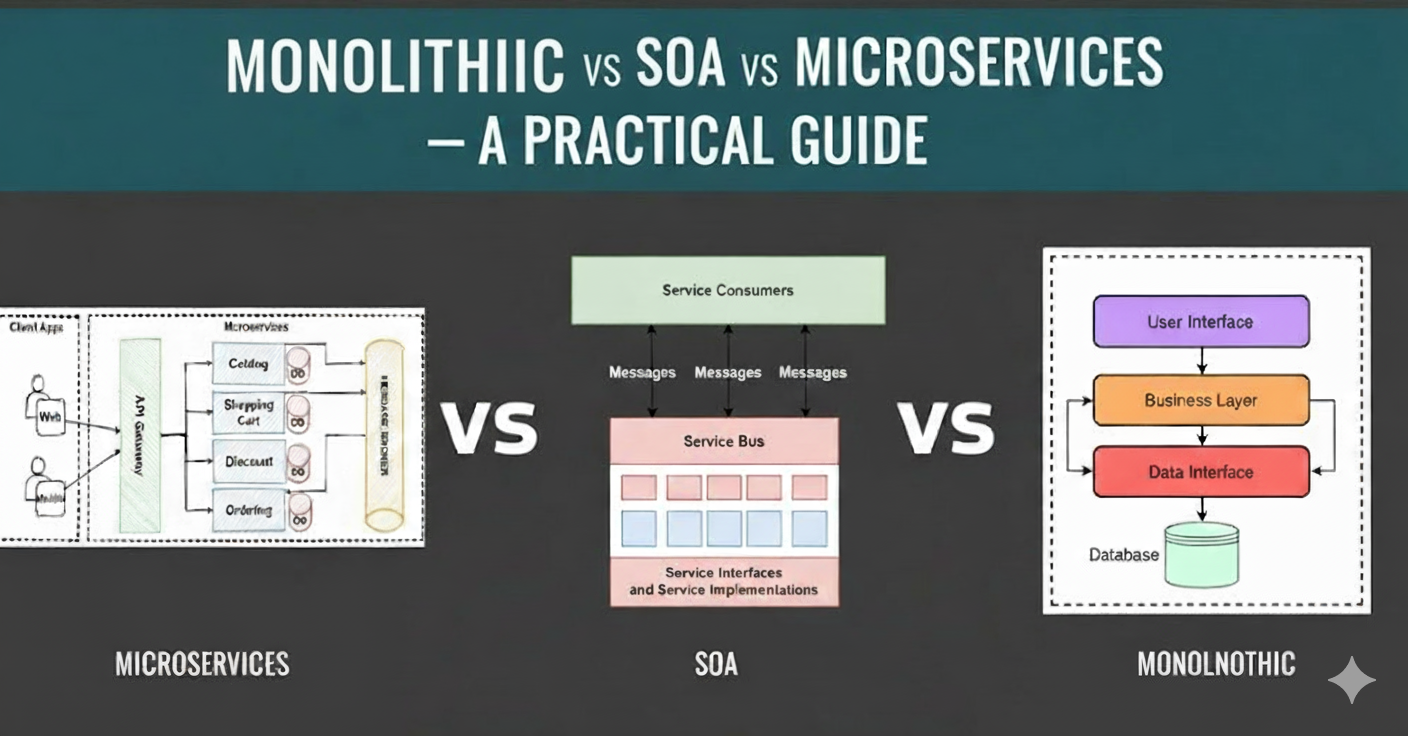 Monolithic vs SOA vs Microservices — A Practical Guide
